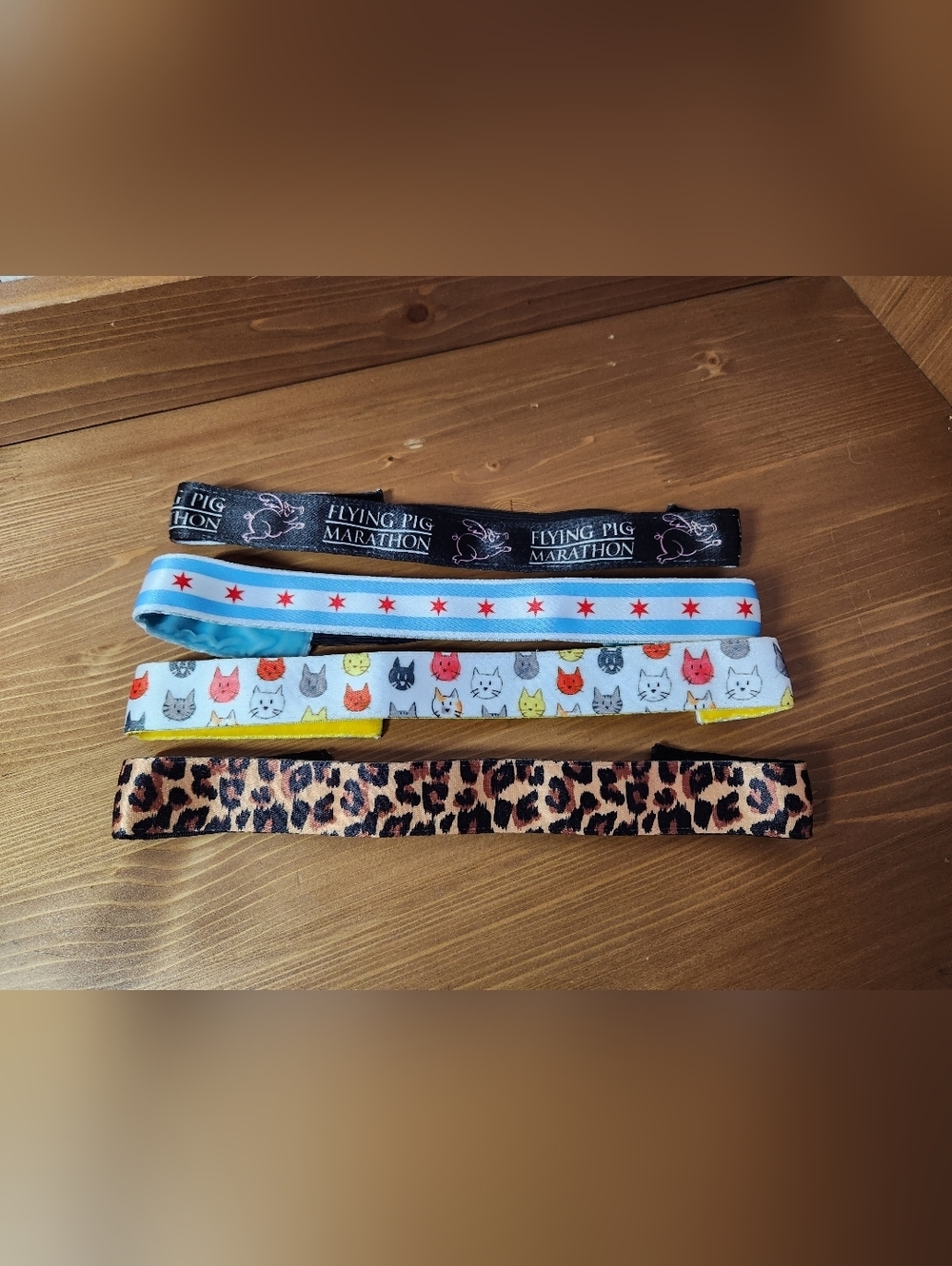 Set of 4 Sweaty Bands Elastic Headband Flying Pig Chicago Cats Leopard Print